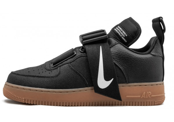 Кроссовки Nike Air Force 1 Utility черные с коричневой подошвой