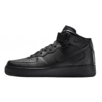 Nike Air Force 1 Mid Triple Black с мехом