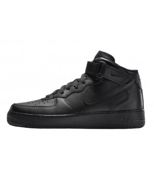 Nike Air Force 1 Mid Triple Black с мехом