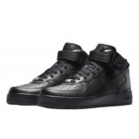 Nike Air Force 1 Mid Triple Black с мехом