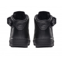 Nike Air Force 1 Mid Triple Black с мехом