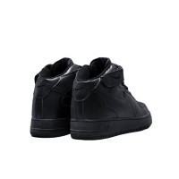 Nike Air Force 1 Mid Triple Black с мехом