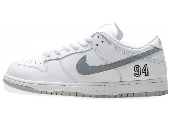 Supreme x Nike SB Dunk Low White Metallic Silver