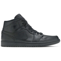 Nike Air Jordan 1 Mid Triple Black 2020 с мехом